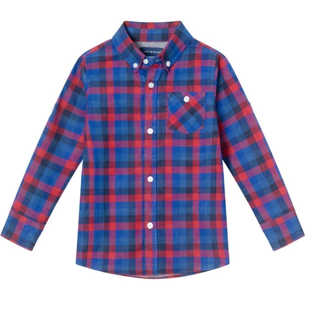 Andy and Evan Navy Maroon Andy & Evan Plaid Twofer Button-Down Shirt NWT size 7